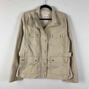 J. Crew Resin-coated Twill Field Jacket Khaki Beige Womens Large AL223